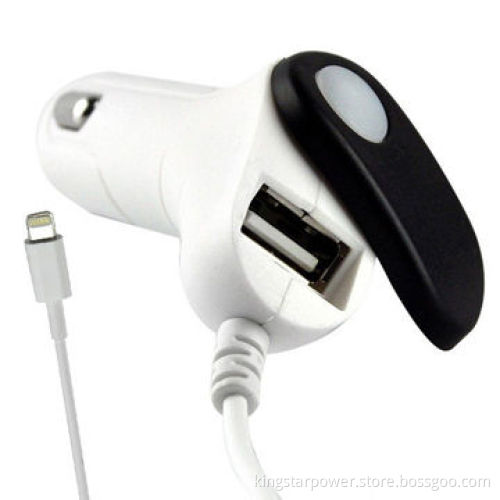 2-in-1/8-pin lightning car charger with USB port output, for iPhone 5/iPad Mini Samsung HTC/GPS MP3